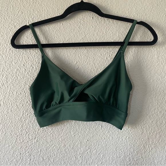 aerie Other - Aerie Twist Longline Scoop Bikini Top Women’s M Green Keyhole Swimwear
